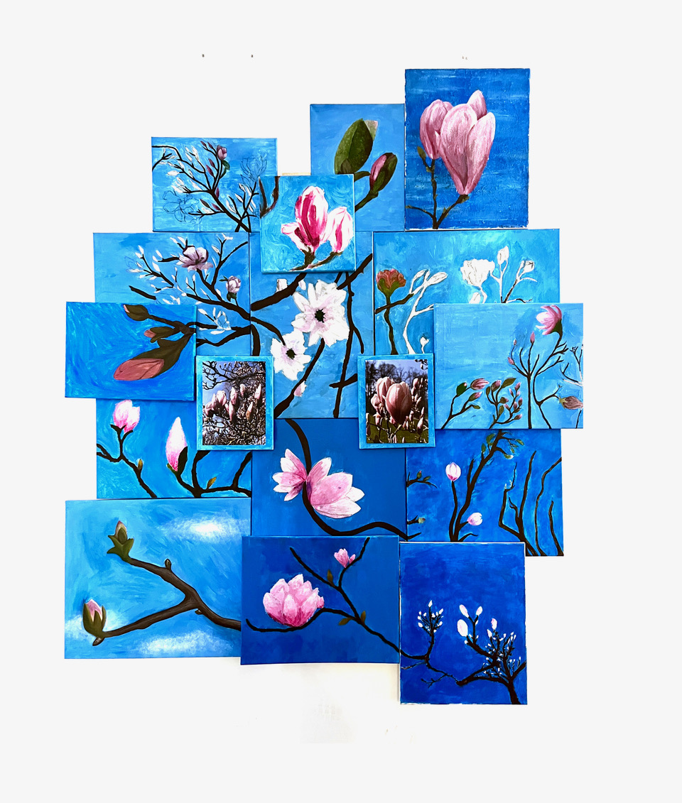 Bildcollage aus Gemälden mit Magnolien